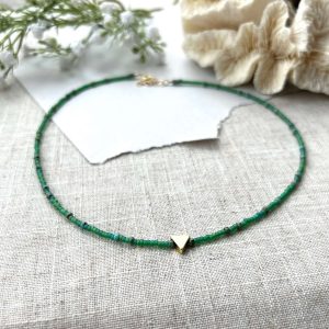 Minimalist Green Miyuki Seedbead Choker Necklace with gold plated Triangle
