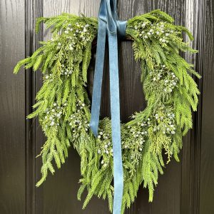 Rustic Norfolk Pine, Cedar and Juniper Berry Winter Cascading Wreath, Evergreen Holiday Christmas Wreath, Neutral Winter Wreath