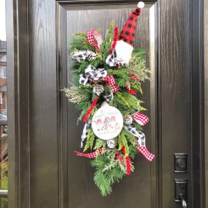 Christmas Wreath, Evergreen Swag Wreath, Christmas Gnome, Front Door Wreath, Rustic Ribbon Wreath, Winter Wreath