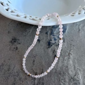 Rose Quartz beaded minimalist choker necklace, healing jewelry, 4mm natural gemstone necklace, layering necklace
